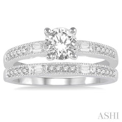 5/8 Ctw Diamond Bridal Set with 1/2 Ctw Round Cut Engagement Ring and 1/6 Ctw Wedding Band in 14K White Gold