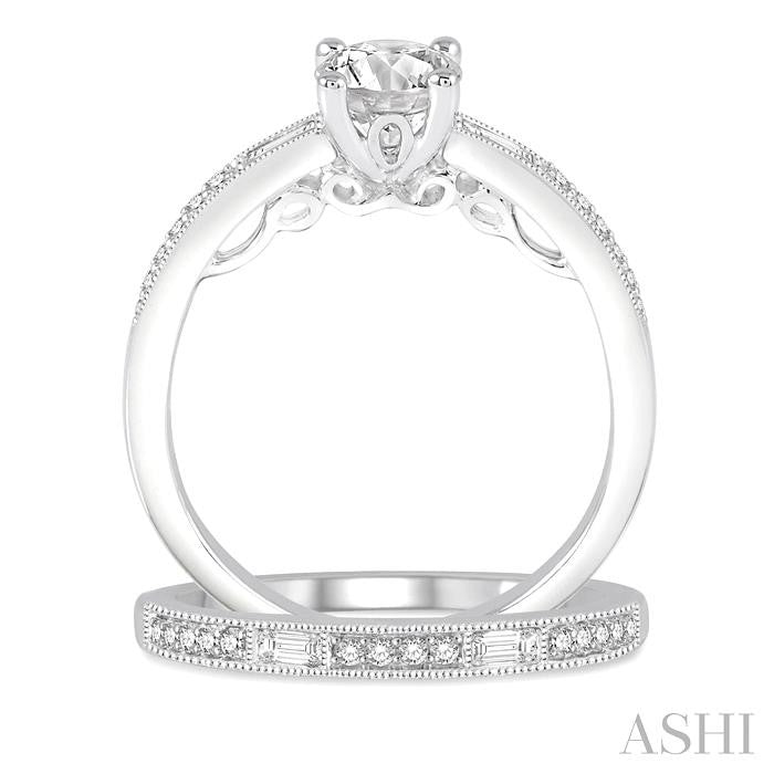 5/8 Ctw Diamond Bridal Set with 1/2 Ctw Round Cut Engagement Ring and 1/6 Ctw Wedding Band in 14K White Gold