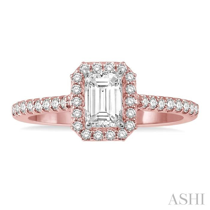 3/8 Ctw Emerald Shape Engagement Ring with 1/4 Ct Emerald Cut Center Stone in 14K Rose and White Gold