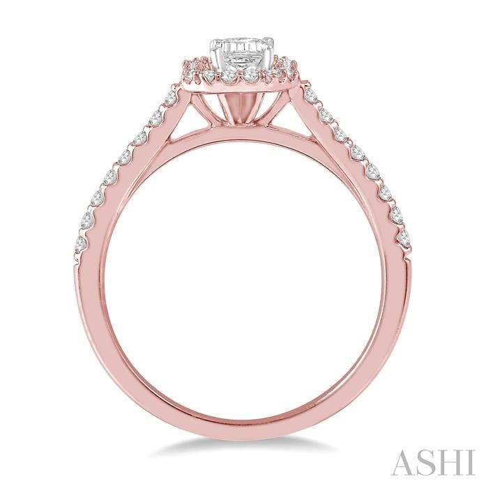 3/8 Ctw Emerald Shape Engagement Ring with 1/4 Ct Emerald Cut Center Stone in 14K Rose and White Gold