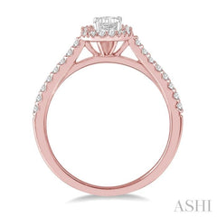 3/8 Ctw Emerald Shape Engagement Ring with 1/4 Ct Emerald Cut Center Stone in 14K Rose and White Gold