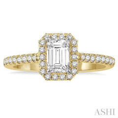1/6 Ctw Emerald Shape Semi-Mount Round Cut Diamond Engagement Ring in 14K Yellow and White Gold