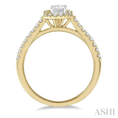 1/6 Ctw Emerald Shape Semi-Mount Round Cut Diamond Engagement Ring in 14K Yellow and White Gold