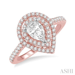 1/2 Ctw Pear Shape Engagement Ring with 1/4 Ct Pear Cut Center Stone in 14K Rose and White Gold