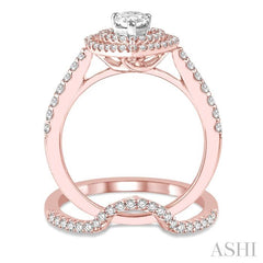 5/8 Ctw Diamond Wedding Set in 14K With 1/2 Ctw Pear Shape Engagement Ring in Rose and White Gold and 1/8 Ctw U-Cut Center Wedding Band in Rose Gold
