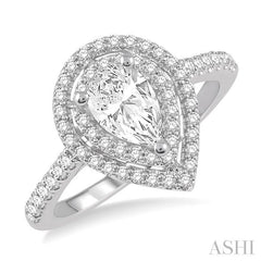1/2 Ctw Pear Cut Semi-Mount Double Row Diamond Engagement Ring in 14K White Gold