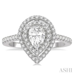 1/2 Ctw Pear Cut Semi-Mount Double Row Diamond Engagement Ring in 14K White Gold