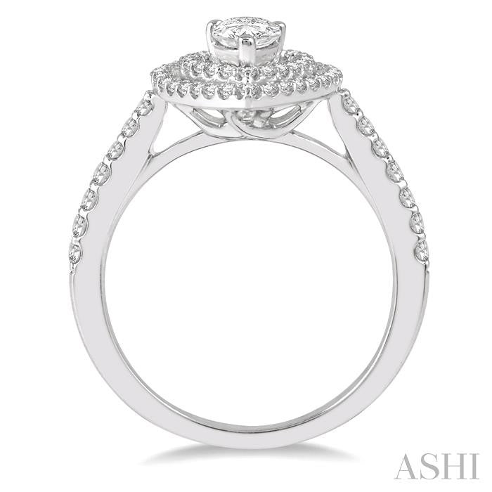 1/2 Ctw Pear Cut Semi-Mount Double Row Diamond Engagement Ring in 14K White Gold