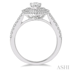 1/2 Ctw Pear Cut Semi-Mount Double Row Diamond Engagement Ring in 14K White Gold