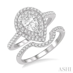 5/8 Ctw Diamond Wedding Set in 14K With 1/2 Ctw Pear Shape Engagement Ring and 1/8 Ctw U-Cut Center Wedding Band in White Gold