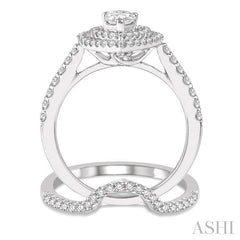 5/8 Ctw Diamond Wedding Set in 14K With 1/2 Ctw Pear Shape Engagement Ring and 1/8 Ctw U-Cut Center Wedding Band in White Gold