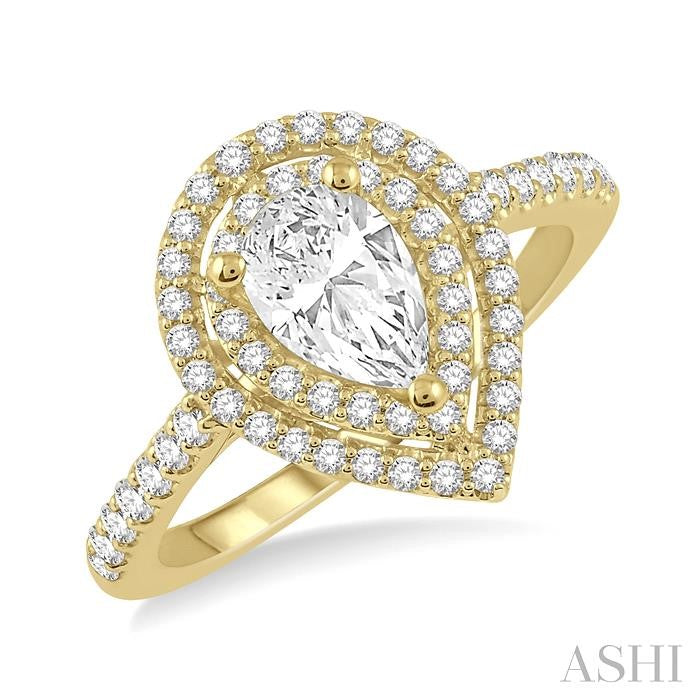 1/4 Ctw Pear Shape Semi-Mount Round Cut Diamond Engagement Ring in 14K Yellow Gold