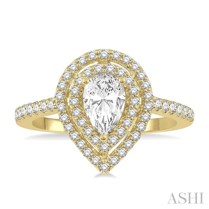1/4 Ctw Pear Shape Semi-Mount Round Cut Diamond Engagement Ring in 14K Yellow Gold