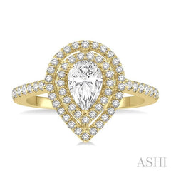 1/4 Ctw Pear Shape Semi-Mount Round Cut Diamond Engagement Ring in 14K Yellow Gold