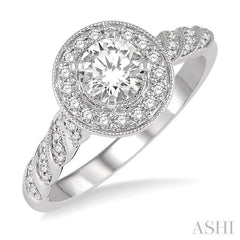 1/2 Ctw Round Shape Twisted Shank Diamond Engagement Ring with 1/3 Ct Round Cut Center Stone in 14K White Gold