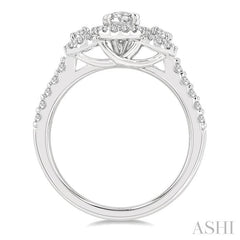 1 Ctw Past, Present & Future Round Cut Diamond Engagement Ring With 3/8 Ct Oval Cut Center Stone in 14K White Gold
