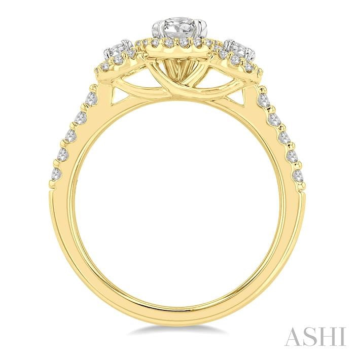 1 Ctw Past, Present & Future Round Cut Diamond Engagement Ring With 3/8 Ct Oval Cut Center Stone in 14K Yellow and White Gold