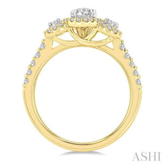 1 Ctw Past, Present & Future Round Cut Diamond Engagement Ring With 3/8 Ct Oval Cut Center Stone in 14K Yellow and White Gold