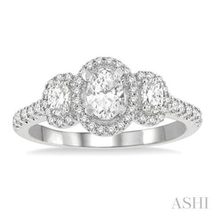 5/8 Ctw Oval Shape Past, Present & Future Round Cut Diamond Semi-Mount Engagement Ring in 14K White Gold