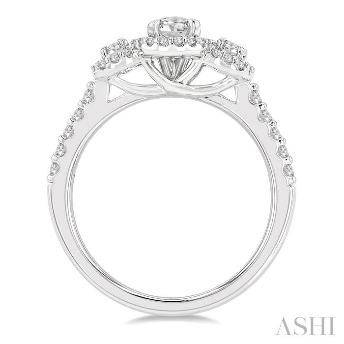 5/8 Ctw Oval Shape Past, Present & Future Round Cut Diamond Semi-Mount Engagement Ring in 14K White Gold