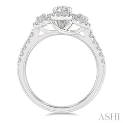 5/8 Ctw Oval Shape Past, Present & Future Round Cut Diamond Semi-Mount Engagement Ring in 14K White Gold
