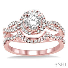 3/4 Ctw Diamond Wedding Set with 5/8 Ctw Round Cut Engagement Ring and 1/6 Ctw Wedding Band in 14K Rose Gold