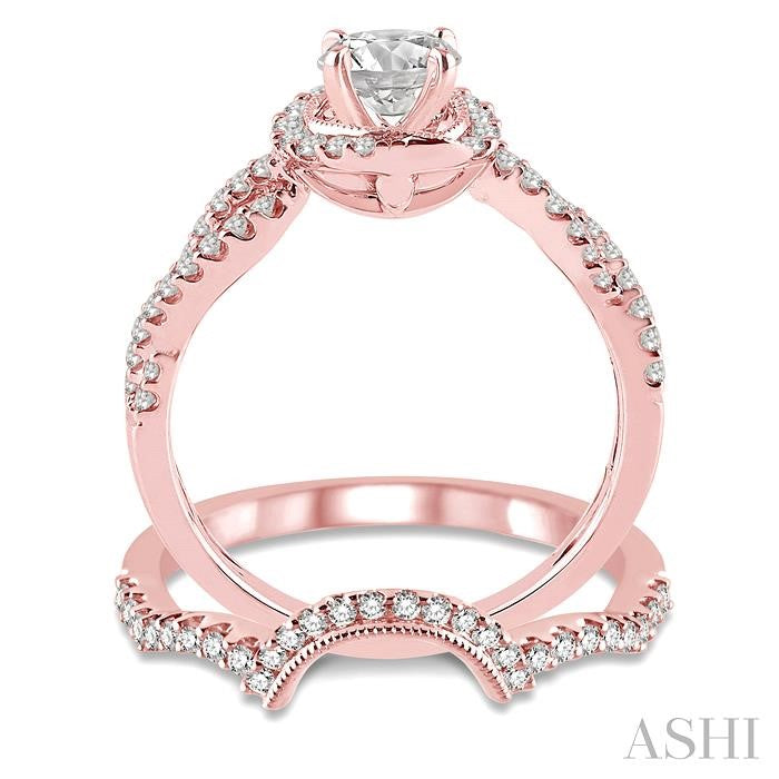 3/4 Ctw Diamond Wedding Set with 5/8 Ctw Round Cut Engagement Ring and 1/6 Ctw Wedding Band in 14K Rose Gold