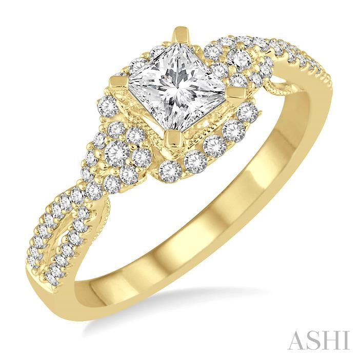 1/3 Ctw Round Diamond Semi-Mount Engagement Ring in 14K Yellow Gold