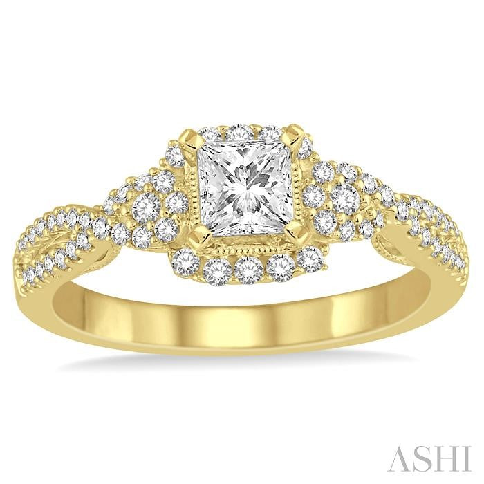 1/3 Ctw Round Diamond Semi-Mount Engagement Ring in 14K Yellow Gold