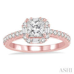 1 1/5 Ctw Diamond Engagement Ring with 5/8 Ct Princess Cut Center Stone in 14K Rose Gold