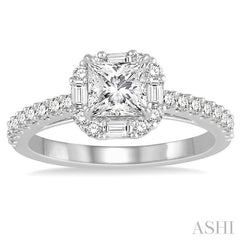 3/4 Ctw Diamond Engagement Ring with 1/4 Ct Princess Cut Center Stone in 14K White Gold
