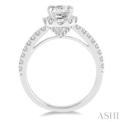 3/4 Ctw Diamond Engagement Ring with 1/4 Ct Princess Cut Center Stone in 14K White Gold
