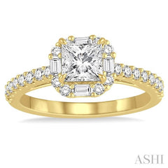 3/4 Ctw Diamond Engagement Ring with 1/4 Ct Princess Cut Center Stone in 14K Yellow Gold