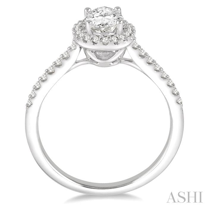 3/4 Ctw Diamond Engagement Ring with 1/2 Ct Oval Cut Center Stone in 14K White Gold