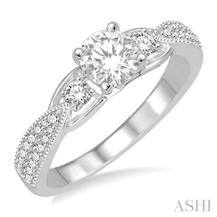 1/3 Ctw Round Diamond Semi-Mount Engagement Ring in 14K White Gold