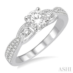 1/3 Ctw Round Diamond Semi-Mount Engagement Ring in 14K White Gold