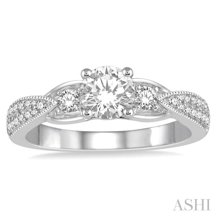 1/3 Ctw Round Diamond Semi-Mount Engagement Ring in 14K White Gold