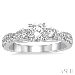 1/3 Ctw Round Diamond Semi-Mount Engagement Ring in 14K White Gold