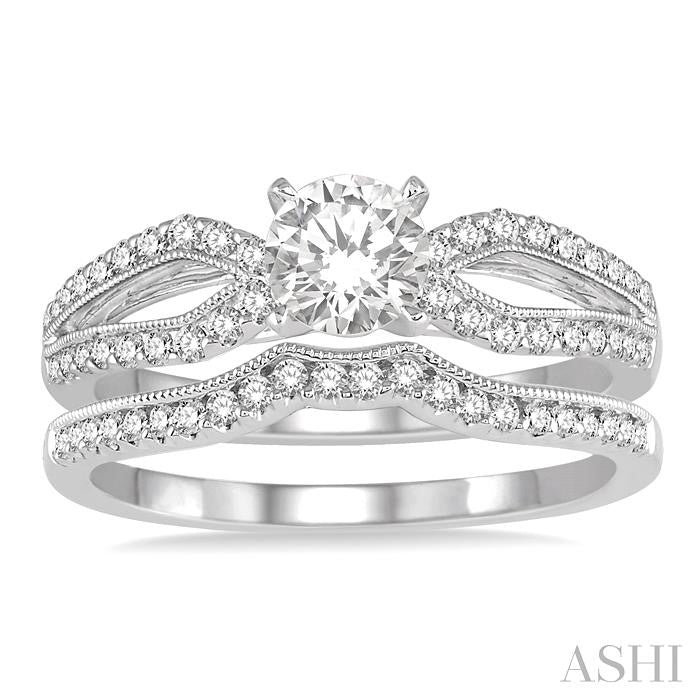 1/2 Ctw Diamond Bridal Set with 3/8 Ctw Round Cut Engagement Ring and 1/10 Ctw Wedding Band in 14K White Gold