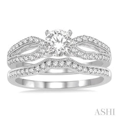 1/2 Ctw Diamond Bridal Set with 3/8 Ctw Round Cut Engagement Ring and 1/10 Ctw Wedding Band in 14K White Gold