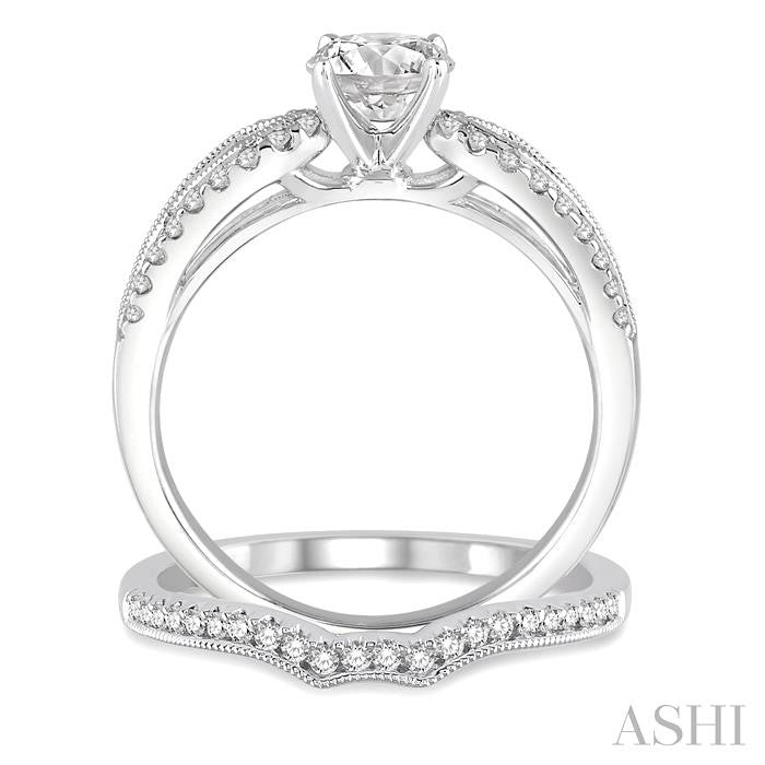 1/2 Ctw Diamond Bridal Set with 3/8 Ctw Round Cut Engagement Ring and 1/10 Ctw Wedding Band in 14K White Gold