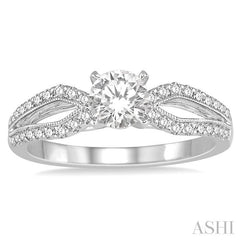 3/8 Ctw Diamond Engagement Ring with 1/5 Ct Round Cut Center Stone in 14K White Gold
