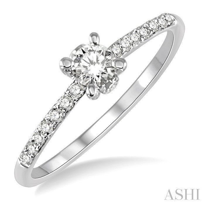 1/3 Ctw Diamond Engagement Ring with 1/5 Ct Round Cut Center Stone in 14K White Gold