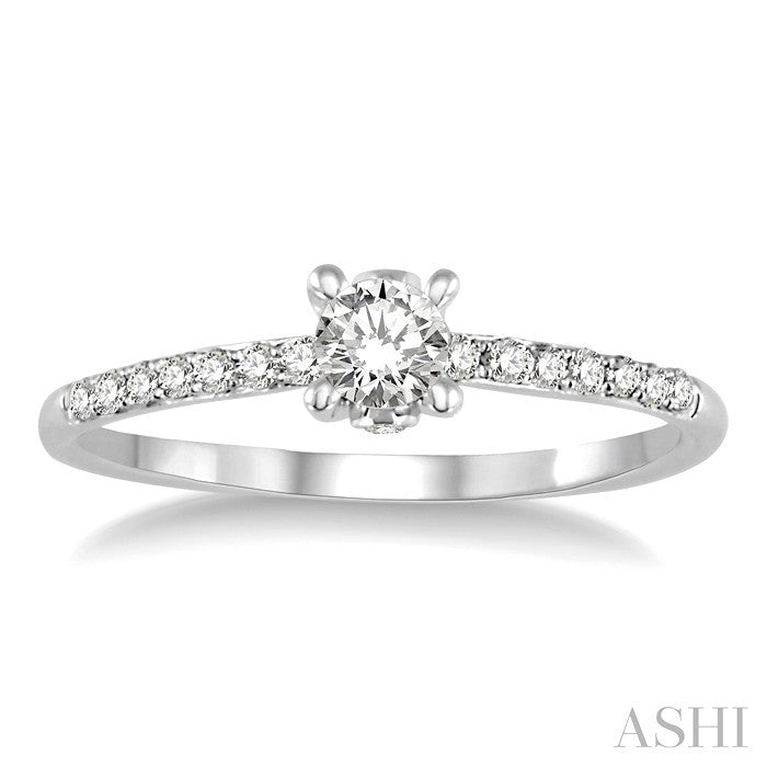 1/3 Ctw Diamond Engagement Ring with 1/5 Ct Round Cut Center Stone in 14K White Gold
