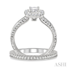 7/8 Ctw Diamond Wedding Set with 3/4 Ctw Princess Cut Engagement Ring and 1/6 Ctw Wedding Band in 14K White Gold