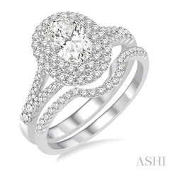 1 1/6 Ctw Diamond Bridal Set with 1 Ctw Oval Cut Engagement Ring and 1/6 Ctw Wedding Band in 14K White Gold