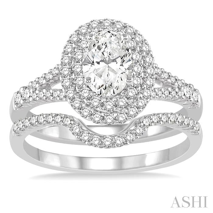 1 1/6 Ctw Diamond Bridal Set with 1 Ctw Oval Cut Engagement Ring and 1/6 Ctw Wedding Band in 14K White Gold