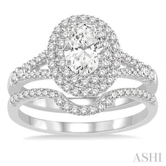 1 1/6 Ctw Diamond Bridal Set with 1 Ctw Oval Cut Engagement Ring and 1/6 Ctw Wedding Band in 14K White Gold