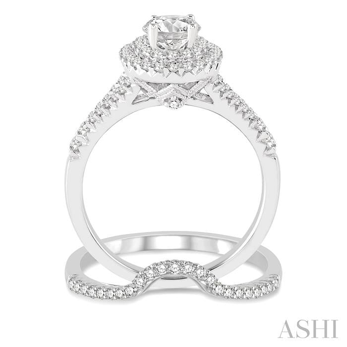 1 1/6 Ctw Diamond Bridal Set with 1 Ctw Oval Cut Engagement Ring and 1/6 Ctw Wedding Band in 14K White Gold