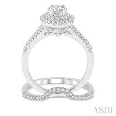 1 1/6 Ctw Diamond Bridal Set with 1 Ctw Oval Cut Engagement Ring and 1/6 Ctw Wedding Band in 14K White Gold